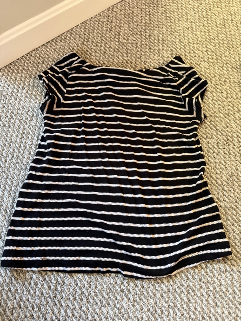 LOFT Black and White Striped Short Sleeve Top
